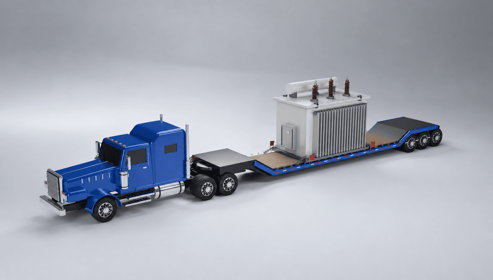Tractor and lowboy carrying a transformer